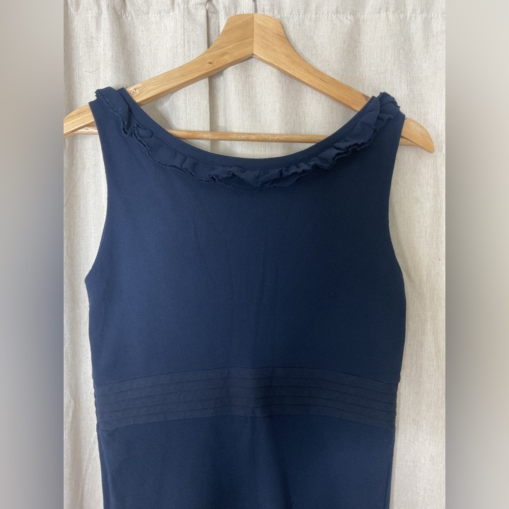 J Crew Piqué V-neck Ruffle Dress 2 V-Neck Navy Blue 100% Cotton - Picture 9 of 11